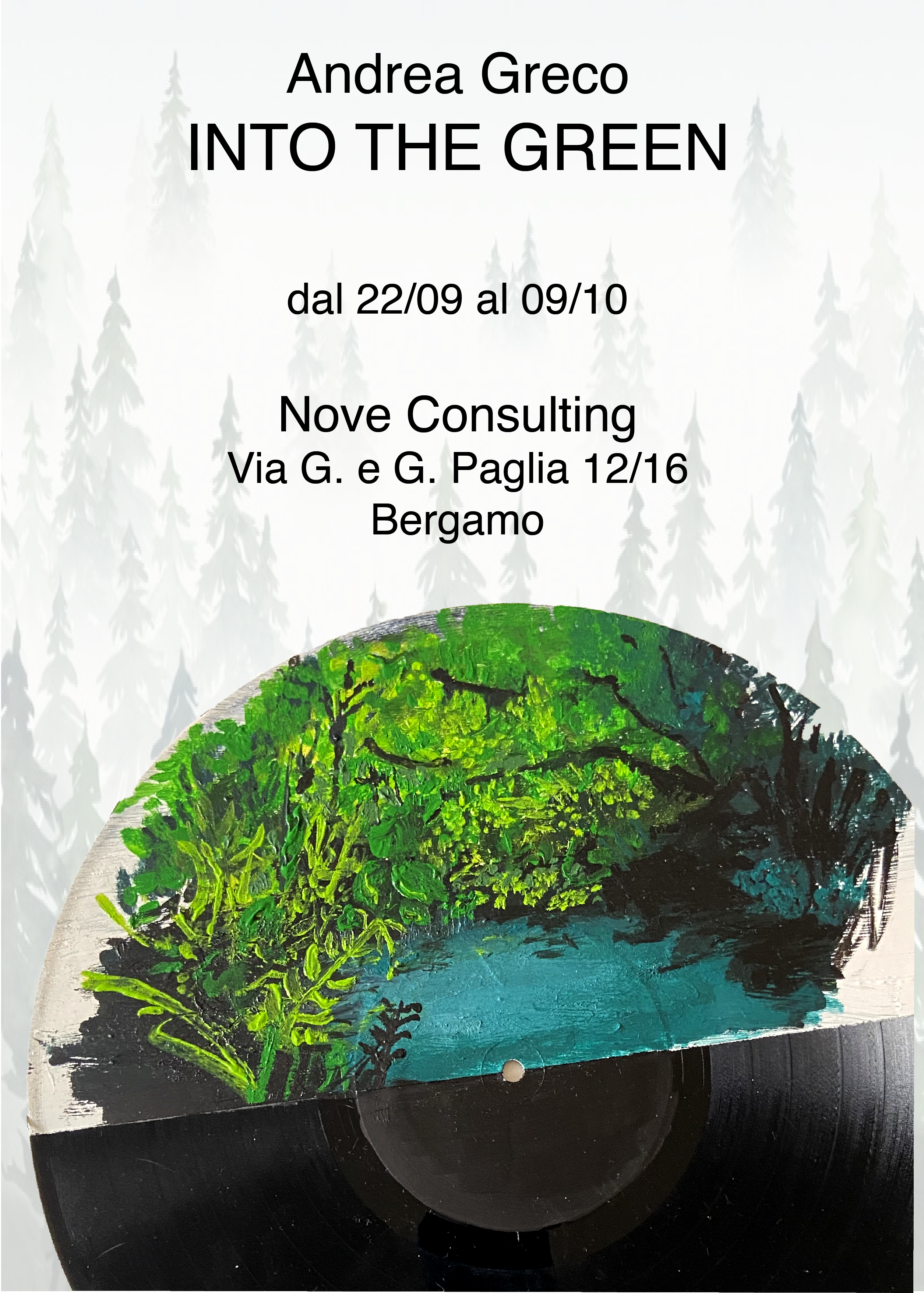 locandina nuova mostra di Andrea Greco, Into the green